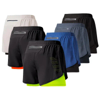 Men's Running Shorts Quick-drying Fitness Black Double Layer Shorts Men New Sport Workout Training B