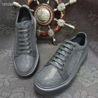 Authentic Real True Stingray Skin Male Classic Black Board Shoes Genuine Exotic Leather Men's Casual Lace-up Walking Flats