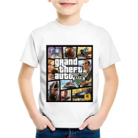 Children Fashion Print GTA Street Fight Long With GTA 5 T-shirts Kids Summer Clothes Boys/Girls Casual Tops Baby Tees