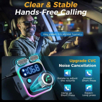 Car Fast Charging Bluetooth 5.3 FM Transmitter 48W Dual Microphone Car Bluetooth Transmitter Mobile