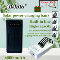 80000mAh Solar Power Bank Built Cables Solar Charger 2 USB Ports External Charger Powerbank With LED Light For Xiaomi iphone