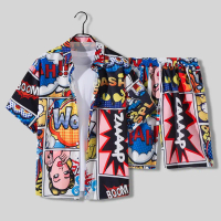 Sut Pantai Lelaki, Gaya Hawaii, Rekaan Bunga, Longgar, Set Baju Lengan Pendek Hawaii