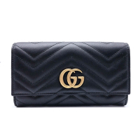 Gucci GG Marmont絎縫紋牛皮金屬雙G logo長夾(443436-黑)