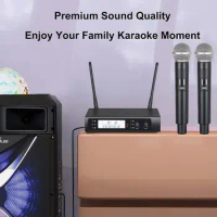 Cordless Microphone Dual Handheld Karaoke Dynamic Microphone System UHF Metal Handheld Mic System Portable Double Mics For