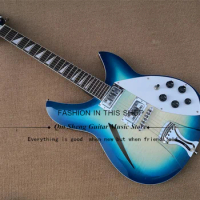 12-String Electric Guitar, 350\360 Guitar, Blue Semi hollow Body, White binding Chrome buttons