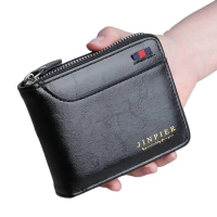 2026 New Men's Short Western Style Fashionable Patchwork Oil Wax Leather Chain Wallet Tri-fold Uniqu