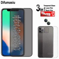 Pelindung Skrin Privasi Kaca Bajaan, 3in1, Untuk Apple iPhone 13, Dengan Sempadan Hitam, Anti Peepin