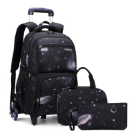 Kids Rolling Backpack for Boys Girls Travel Luggage Wheeled Backpack 6 Wheels Trolley School Bag with Lunch Bag Pencil Bag 2022