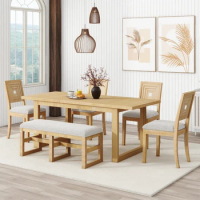 6-Piece Dining Table Set,Modern 78inch Table,4 Upholstered Dining Chairs and Versatile Dining Bench,for Dining room,Kitchen