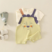 Baby Summer Thin Romper Pure Cotton 0-2 Years Old Boy Fake Two-Piece Crawling Suit Summer Outing Sui