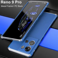 Luxury Metal Bumper Armor Case For Oppo Reno 9 Pro 5G Case PC Back Shockproof Cover For Oppo Reno 8 7 6 5 Pro 9 Protection Funda