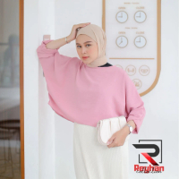 Stacy Crop Top Outer Crinkle airflow muslim semi Kancing Kerah Kaos  Atasan  Baju  Basic  Panjang  W