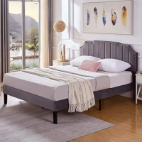 Modern Queen Size Upholstered Platform Bed Frame With Adjustable Headboard/Mattress Foundation/Easy Assembly For Bedroom Adults