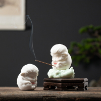 可愛小猴子茶寵創意陶瓷香插擺件茶托線香香爐禪意家用桌面裝飾品