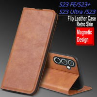 For SAMSUNG Galaxy S23 FE S 23 Ultra S23+ Retro Skin Luxury Leather Case Flip Magnet Book Cover For SAMSUNG S23 PLUS Phone Bags