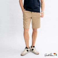 【Arnold Palmer 雨傘】男裝-COOLMAX腰頭鬆緊抽繩斜紋短褲(卡其色)