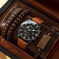 1pc Men's Quartz Watch &amp; 3pcs Bracelets, Men's Watch Set, Ideal choice for Gifts