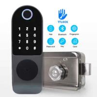 TTlock BLE WiFi App Electric Rim Door Lock Intelligent Biometric Fingerprint NFC Smart Lock for outdoor Gate doo