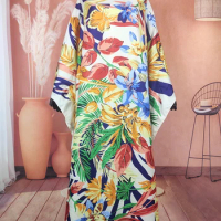 African Dress For Women Oversize Elegant Floral Beach Women's Silk Kaftan Maxi Dress Kuwait Popular Muslim Lady Boubou
