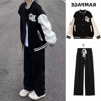 秋冬季套裝女學生韓版棒球服開衫夾克+黑色休閑長褲兩件套