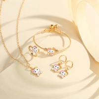LM778 ใCODใ Set Anak-anak Kalung Rantai HelloKitty Berlapis Wanita Gelang Cincin Anting Anti Luntur