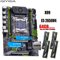 QIYIDA X99 motherboard set kit LGA2011-3 xeon E5 2650 V4 REG ECC 4*16GB=64GB 3200MHz 4 channels DDR4 SATA 3.0 nvme M.2 ATX