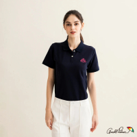 【Arnold Palmer 雨傘】女裝-學院風LOGO刺繡POLO衫(深藍色)