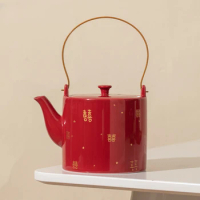 Chinese Red Wedding Ceramic Teapots Tradition Handmade Porcelain Tea Pot Household Kettle Travel Portable Tea Set Accessories