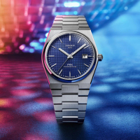 【TISSOT 天梭】PRX 系列 70年代復刻機械錶-藍/40mm 送行動電源 畢業禮物(T1374071104100)