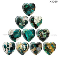 Green Abstract Art Heart Square Glass Cabochon Demo Flat Back Making Findings DIY Free Shipping X3060