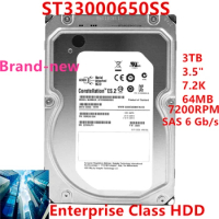 New Original HDD For Seagate 3TB 3.5" 7.2K SAS 6 Gb/s 64MB 7200RPM For Internal HDD For Enterprise Class HDD For ST33000650SS