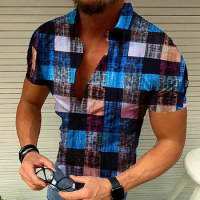 Men's Sanya Shirt Short Sleeve 3D Color Plaid Shirt Fashionable Men's Shirt Variety of Styles Extra Large 5XL Shirt