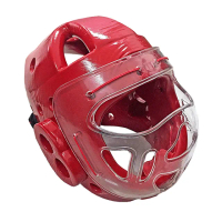 【輝武】技擊空手道跆拳道拳擊-全包式護頭面罩頭盔(紅-L)
