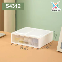 Oxihom Oxihom S4312 Laci Plastik Susun 1 Drawer Storage Organizer Stackable Warna Transparan Putih
