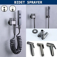 Sprayer Bidet Set Grey Solid Brass Cold Valve Stainless Steel Sprayer with Swivel Connector Holder Toilet Closet Valve