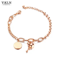YiKLN Trendy Stainless Steel Gourd &amp; Round Tag Charm Bracelet For Women Bohemia Beach Chain &amp; Link Bracelet Jewelry YB18104