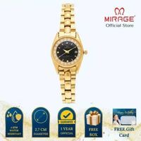 Mirage Jam Tangan Wanita Permata Analog RX 1580 L Gold Original Stainless Plat Hitam