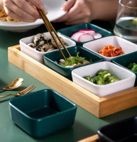 Side Dish Square Plate / Piring Tempat Saus Cabe Snack Makanan Kecil Keramik Kotak
