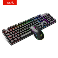 Havit Gaming Mechanical Keyboard and Mouse Combo 4800DPI 7 Button Mouse Wired Blue Switch 104 Keys Rainbow Backlit Keyboards