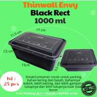 TERJANGKAU Thinwall Envi Black 1000 ml Rect Food Kontainer kotak makan isi 25 set