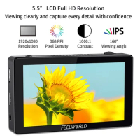 FEELWORLD LUT5 5.5" DSLR Camera Field Monitor Video Monitor 3000nits Touchscreen HDR Monitoring 3D LUT 4K 1920x1080 IPS Panel