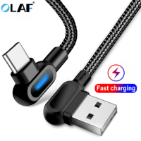 OLAF USB Type C Cable Fast Charging 90 Degree USB C Cable For Samsung S8 S9 S10 Xiaomi Mobile Phone Charger Micro Usb Cables