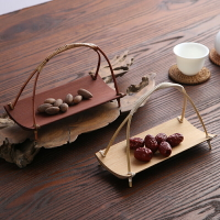 竹編 手提方形籃 精緻竹製 盛物籃茶則 點心提籃瓜子盤水果盤竹籃