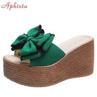 Aphixta 9cm Tumit Slaid Kasut Platform Baji Selipar Pantai Wanita Zapatos Mujer