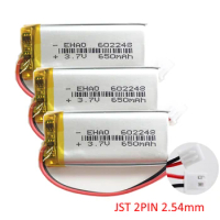 3pcs/Lot 3.7V 650mAh Lipo Polymer Lithium Rechargeable Battery 602248 JST 2.54mm 2pin Plug For MP3 GPS PSP Headset E-book Camera