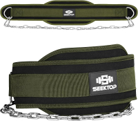 Seektop Dip Belt For Weightlifting - GYM Workout Pull Ups Belt With Chain Neoprene Waist Dip Belt Cr