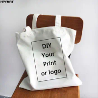 Canvas Bag Add Your Design Logo/Picture/Text Print White Shopping Bags Eco Reusable Travel Foldable Shoulder Bag Cotton Tote Bag