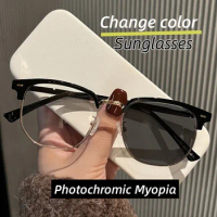 Intelligent Photochromic Sunglasses Retro Minus Diopter Eyewear Unisex Blue Light Blocking Optical Eyewear Women Myopia Glasses