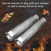 BBQ Wood Pellet Tube Stainless Steel BBQ Smoke Pipe with Ventilation Holes Heat-Resistant Smoke Grill Tube Camping Accessories