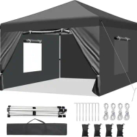 10x10/10x20 Pop Up Canopy Tent with Removable Sidewalls, Mesh Windows, Durable Ez Up Outdoor Instant Canopy, Adjustable Canopy